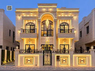 Luxury villa, prime location, mall behind the villa, garden in front of the villa, registration fees included, two floors and a roof