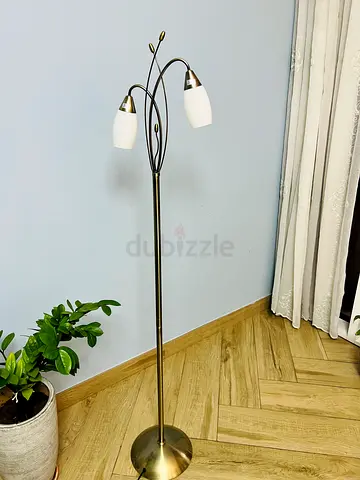 Home center Floor lamp - Brass Three-Arm Floor Lamp with Frosted Glass Shades