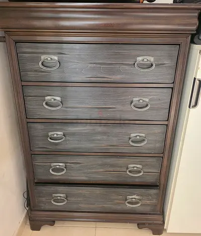 Solid Wood 5-Drawer Chest Dresser - Dark Grey Finish