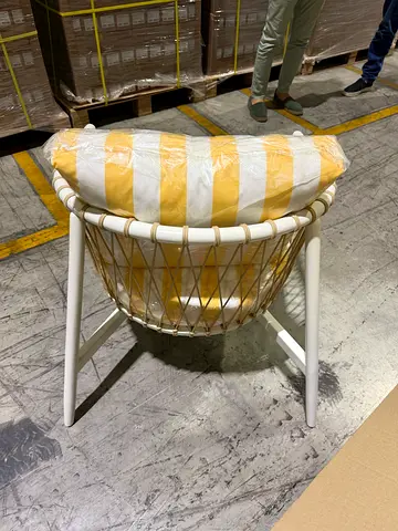 White Rope Weave Stool with Yellow-Striped Cushion , New