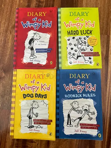Set of 4 Diary of a Wimpy Kid books (Diary of a Wimpy Kid, Hard Luck, Rodrick Rules,Dog Days)