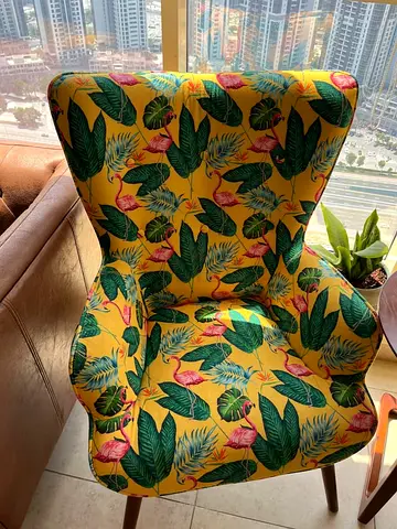 Tropical Print Accent Armchair - Comfortable Chair set with Wooden Legs