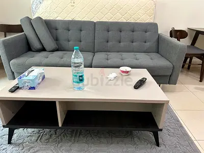 Grey 3-seater Fabric Sofa with Coffee Table - Good Condition
