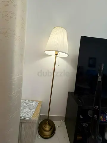 Brass Floor Lamp with White Pleated Shade - Good Condition