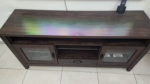 Wooden TV Stand / Entertainment Unit with Glass Doors - Good Condition