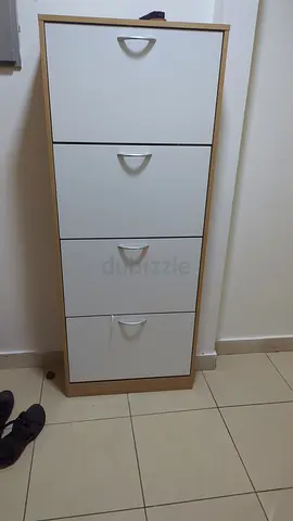 PANHOME 4-Door Shoe Storage Cabinet in White and Oak — Good Condition