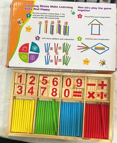 Wooden Counting Sticks Math Set with Number Tiles — Early development learning Montessori