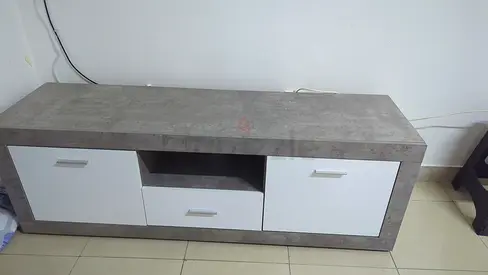 Low TV Unit / Cabinet - with White Doors and a drawer