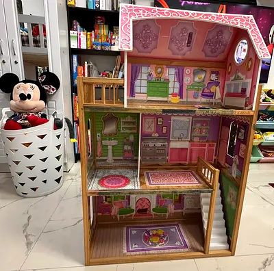 Wooden 3-Story Dollhouse with Furniture