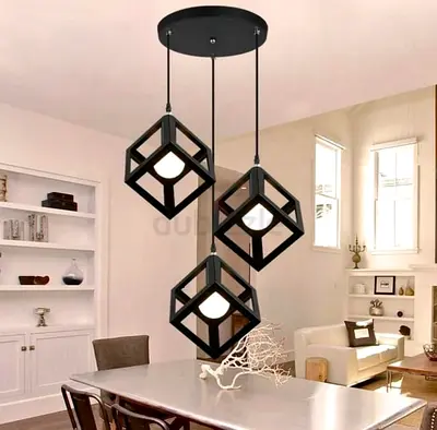 Modern Black Cube Pendant Ceiling Light - 3 Lamp Cluster