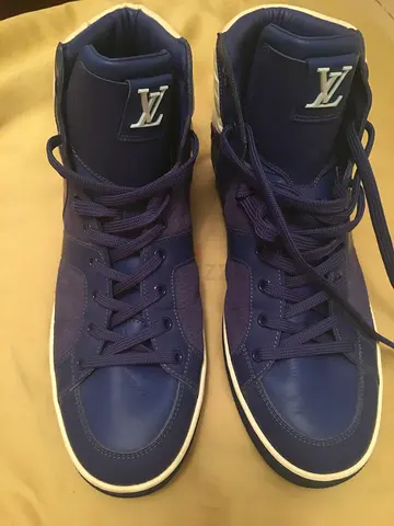 Red and blue high-top Louis Vuitton man casual sneakers, lightly used, size 41-42