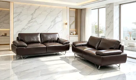 Dark Brown Leather 3+2 Seater Sofa Set - Modern Design