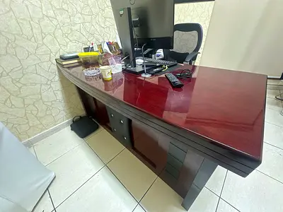 Solid Wood Executive Office Desk - Dark Mahogany Finish