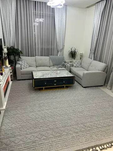 Large Light Grey Textured Area Rug — Geometric Pattern