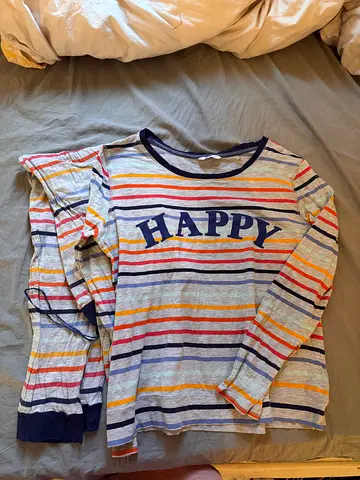 Striped 'HAPPY' Long Sleeve Top &pants pyjama size 16