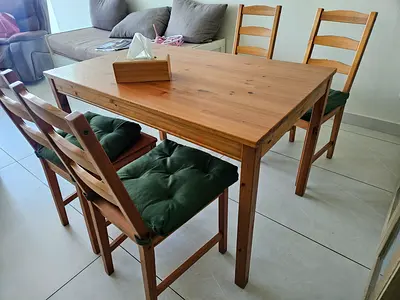 Solid Wood Dining Table with 4 Matching Chairs - Light Pine