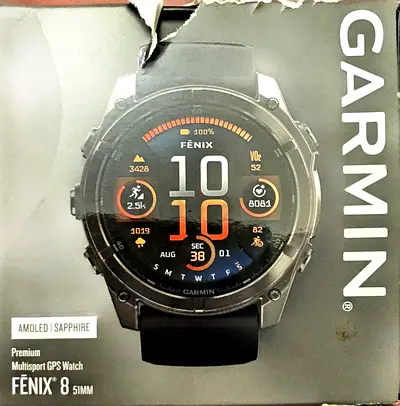 With warranty Garmin fenix 8 51 mm amoled GPS Smartwatch - USED (back view shown)