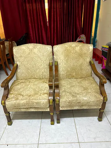 Pair of wooden classic sofa used urgent sale 120AED