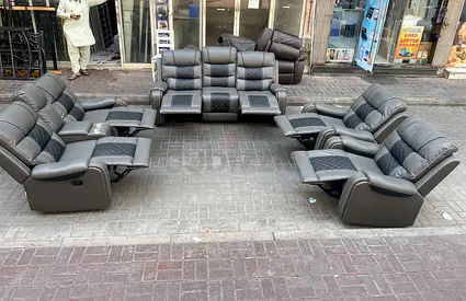 Large 7-Seater Leather Recliner Sofa Set with Cup Holders and Console