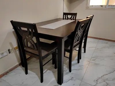 Dark Wood 4-Seater Dining Table with Chairs - Good Condition