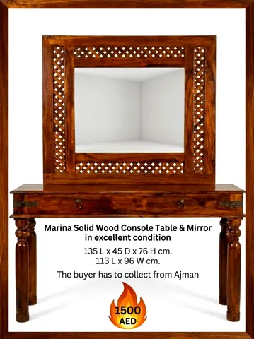 Marina solid wood console table and mirror