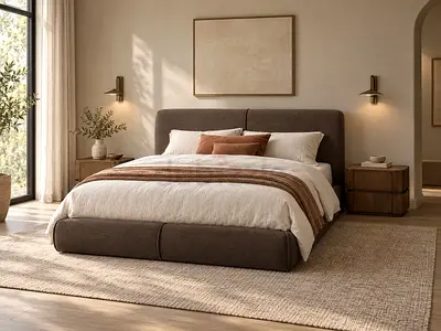 Brownish gray king size thick bed