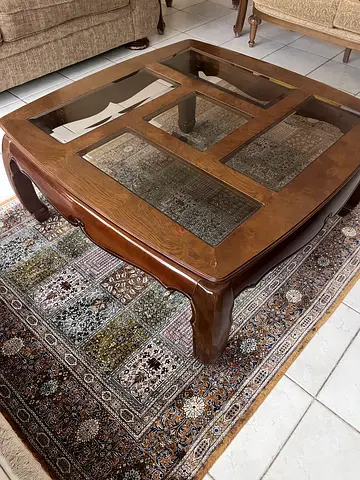 Wooden Coffee Table with Glass Top — Good Condition