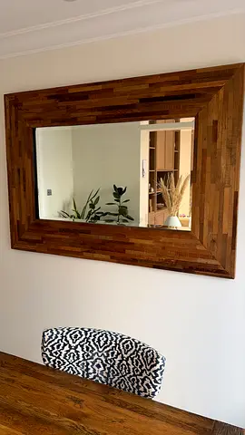 Solid Wood Framed Mirror - Large Rustic Rectangular Wall Mirror