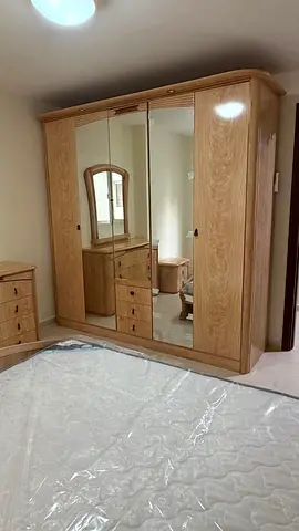 Bed Room set, Wooden Dresser with Large Mirror - Light Oak Finish