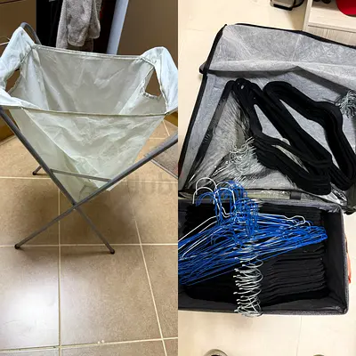 Foldable Laundry Hamper with Large Pack of Plastic & Velvet Hangers