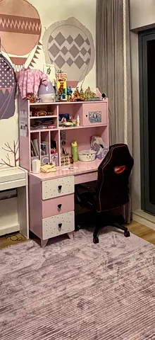 Pink Kids Study Desk with Shelves and Drawers - Good Condition