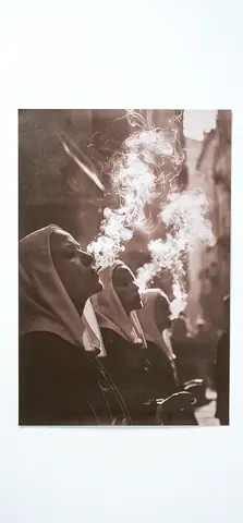 Vintage-style black & white photograph of nuns exhaling smoke no frame - canvas (60x40 cm.)