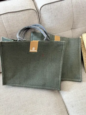 Emirates Airline First Class sturdy reusable green tote bags