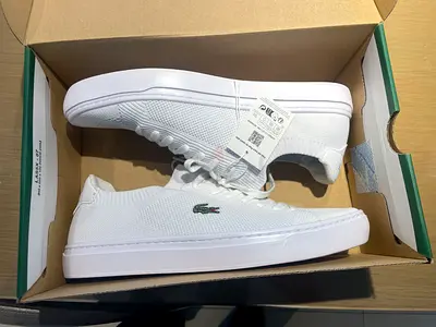 New Lacoste White Knit Sneakers - Brand New with Tags, Size UK 9.5, USA 10.5, EUR 44. Unwanted gift