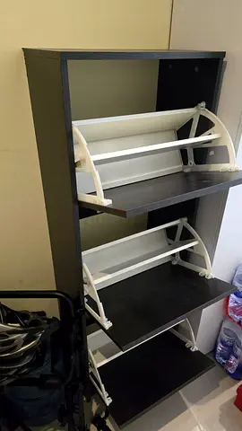 Used shoe rack/organizer shelving unit - dark wood finish