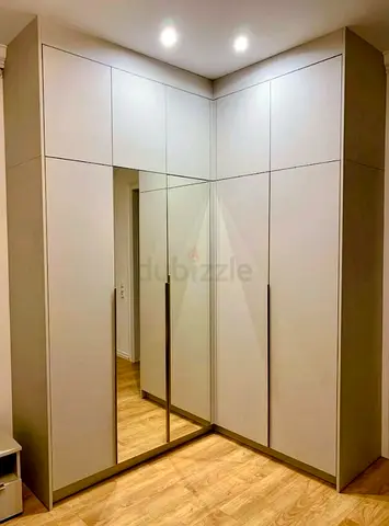 Corner Built-in Wardrobe with Mirror Panels — Modern White Finish