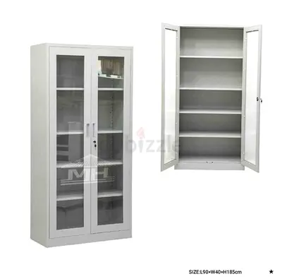 Metal Storage Cabinet with Glass Doors - 5 Shelves (90x40x185 cm)
