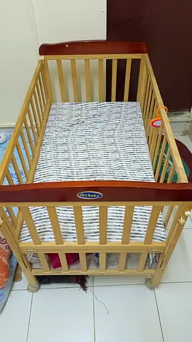 Wooden Baby Crib / Cot with Mattress - Good Condition