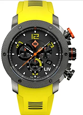 LIV Chronograph Men's Watch with Yellow Rubber Strap - Sporty Condition
