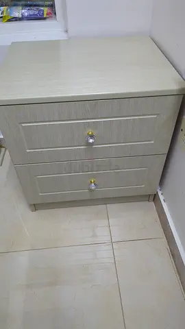 Side table in light wood finish with 2 big drawers - good condition