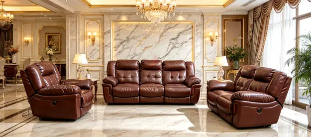 Brown Leather Recliner Sofa Set - 3+2+1 Seating, Used in Excellent Condition