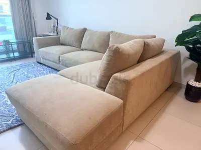 Beige L-shaped 3-seater Sofa with Chaise - Good Condition