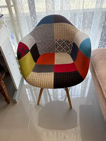 Colorful Patchwork Accent Chair with Wooden Legs