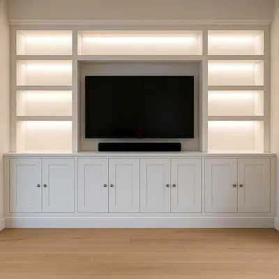 Modern Tv entertainment unit with shelving and cabinets