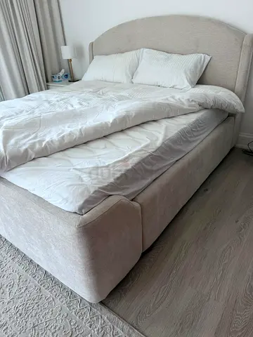 Beige upholstered double bed frame - perfect condition