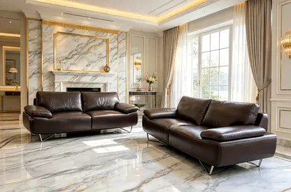 Dark brown leather 3-seater and 2-seater sofa set - modern design