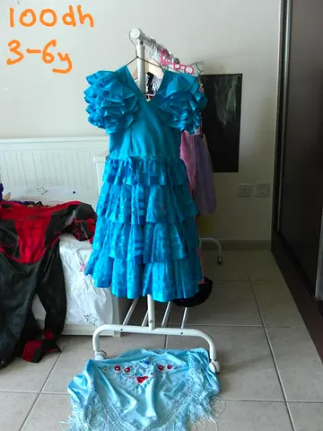 Blue ruffled party dress for girls size 3-6 years, good condition