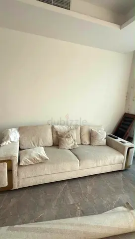 Beige 3-Seater Fabric Sofa with Cushions - Good Condition