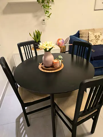 Black Round Dining Table with 4 Chairs - Compact Set