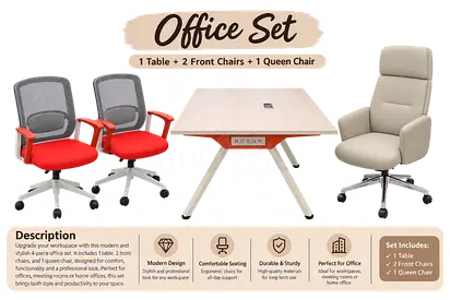 Modern Office Furniture Set – 1 Table, 2 Front Chairs & 1 Queen Chair